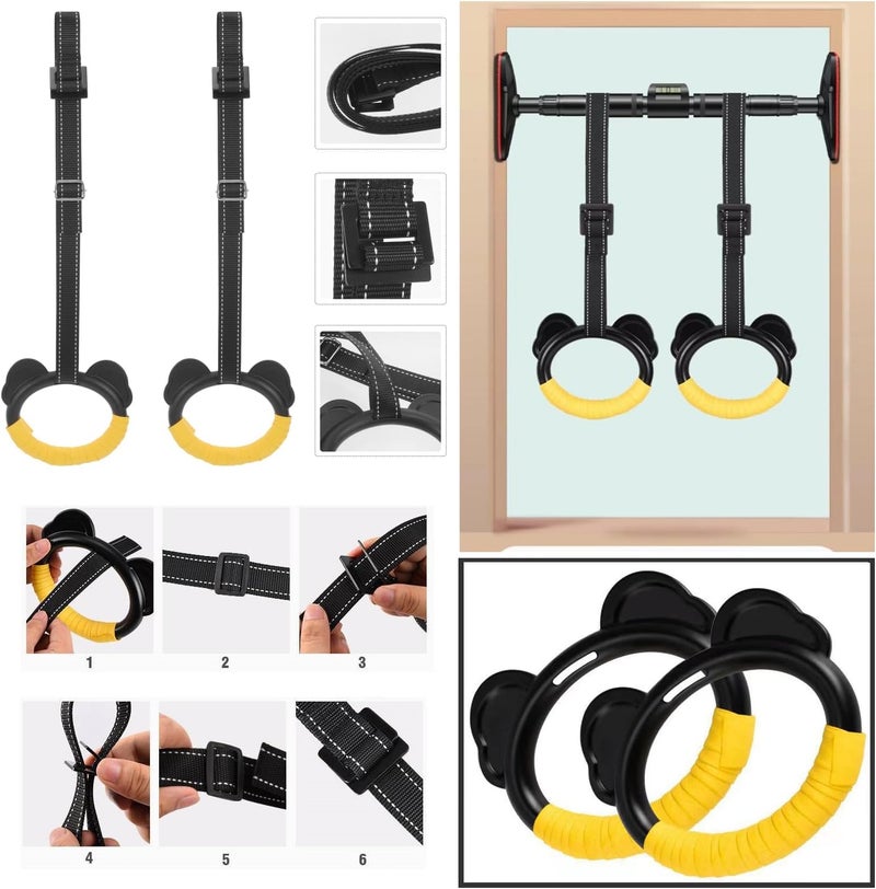 SquEqu Kids Gymnastic Rings with Adjustable Straps Pull up Olympic Rings for Kid‘s Pull Up Bar Doorway Chin up Bar Strength Training Climbing Dome Outdoor Jungle Gym Hanging Stretching Height Increase - Image 5